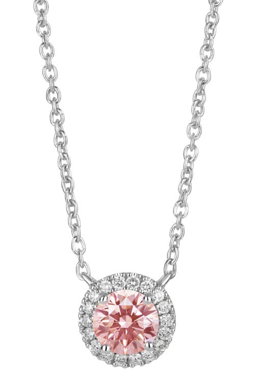 1-Carat Lab Grown Diamond Halo Pendant Necklace in Pink/14K White Gold