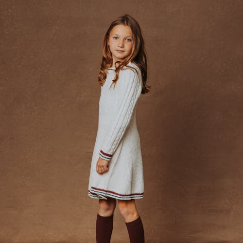 Shop Hope & Henry Girls' Organic Schoolgirl Sweater Dress, Toddler In Soft White Cable Bold Tipping