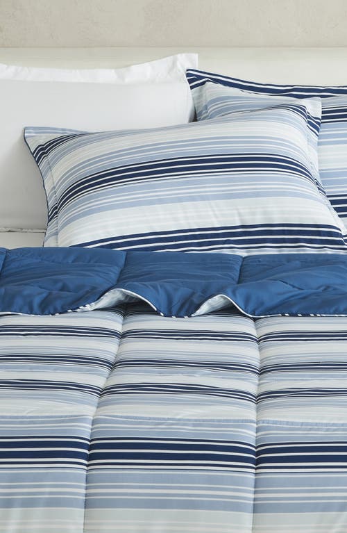 Woven & Weft Reversible Print Comforter Set In Blue Gradient Stripe Print