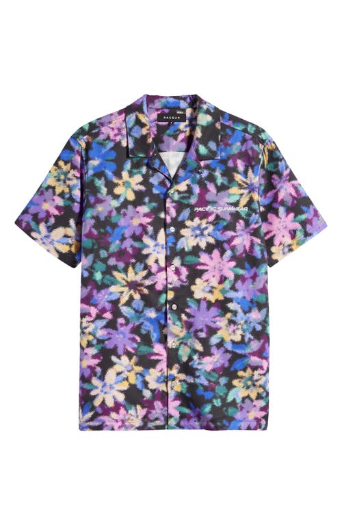 PacSun Obscure Short Sleeve Button-Up Camp Shirt in Purple Multi