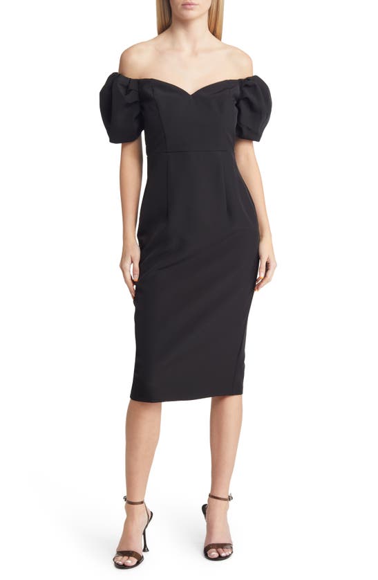 Lulus Lucky Number Off The Shoulder Puff Sleeve Midi Dress In Black ...