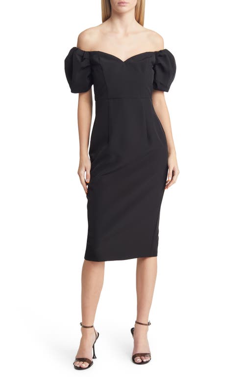 Lulus Lucky Number Off the Shoulder Puff Sleeve Midi Dress in Black