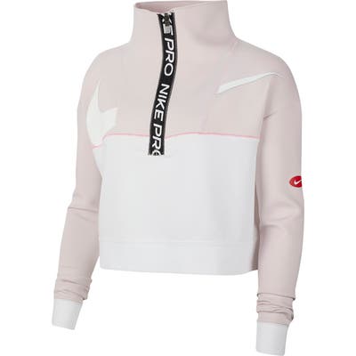 Nike Pro Dri-Fit Get Fit Crop Fleece Half Zip Pullover, Beige