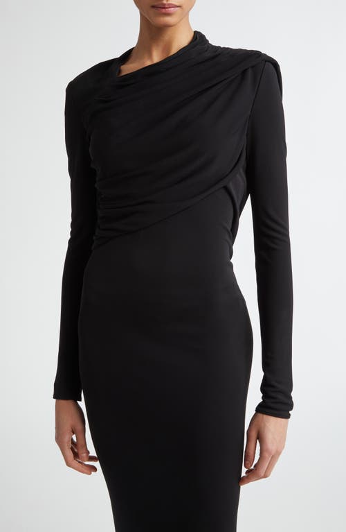 Shop Fforme Joy Long Sleeve Pleated Jersey Mermaid Dress In Black