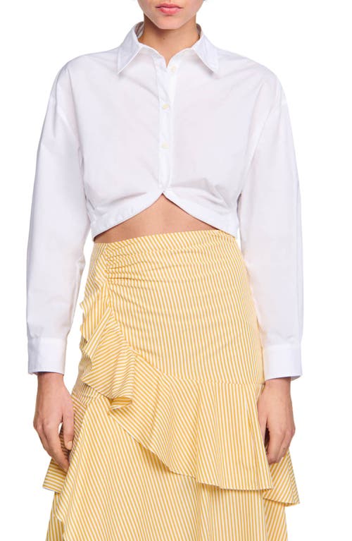 sandro Michelle Long Sleeve Crop Button-Up Shirt White at Nordstrom,