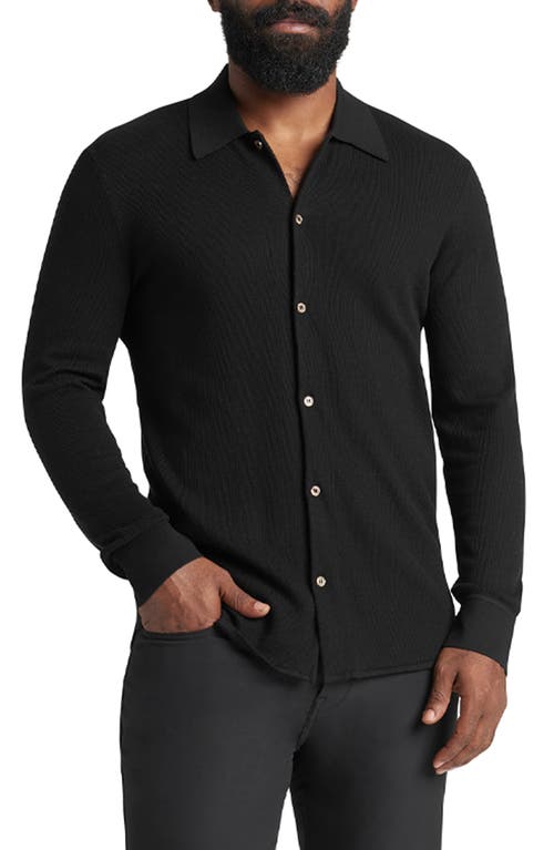 Goodlife Mini Waffle Long Button-Up Shirt in Black 