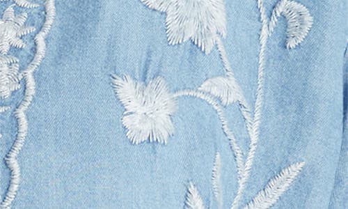 Shop Nikki Lund Madison Floral Embroidered Chambray Button-up Shirt In Blue