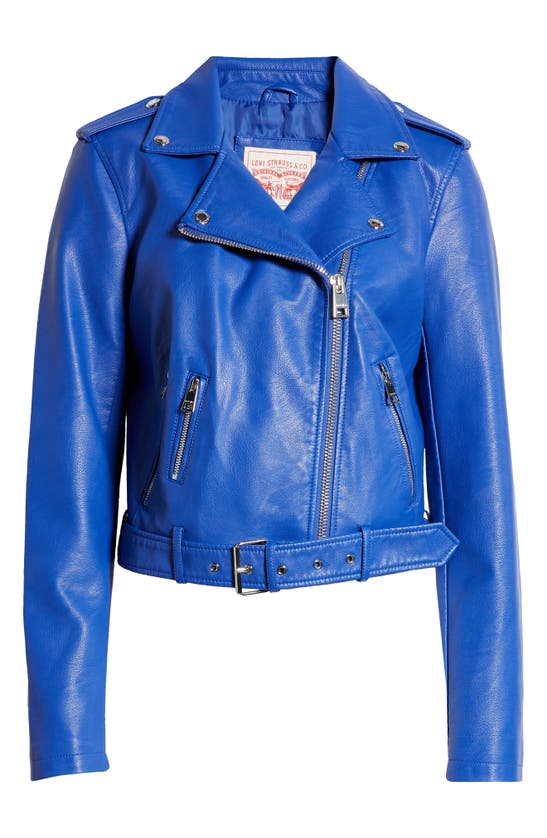 Levi's® Faux Leather Fashion Belted Moto Jacket In Sapphire Blue