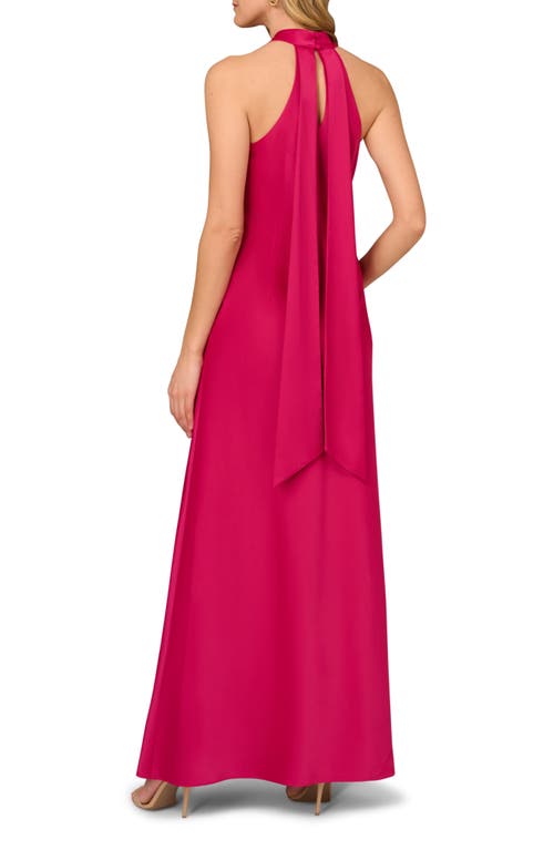 Aidan Mattox Stretch Satin Halter Mermaid Gown In Rich Magenta