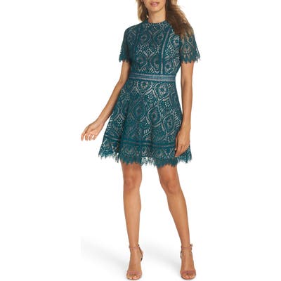 Bb Dakota On List Short Sleeve Lace Fit & Flare Dress
