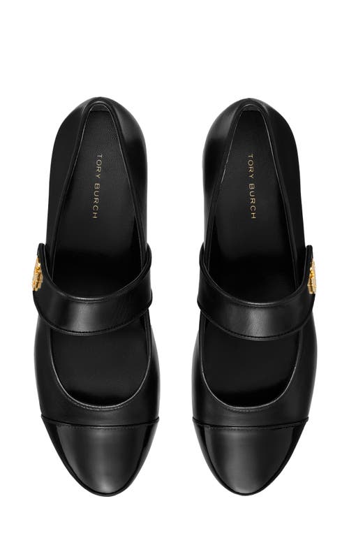 Tory Burch Mary Jane Cap-toe Leather Ballerina Flats In Perfect Black/perfect Black