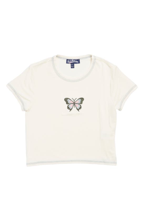 Freshman Kids' Embroidered Crewneck Tee In Cream Butterfly