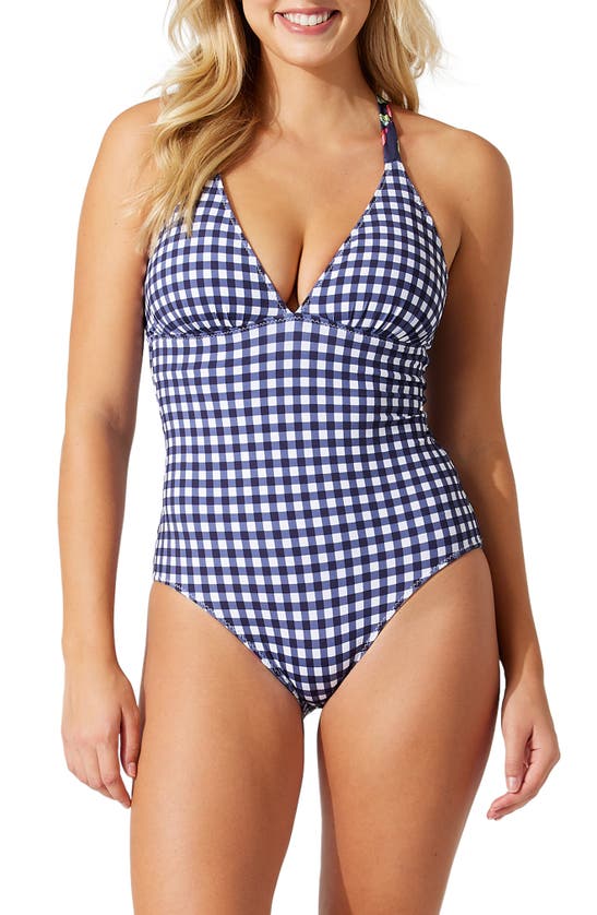 Shop Tommy Bahama Summer Floral Reversible One-piece Swimsuit In Mare Navy Rev