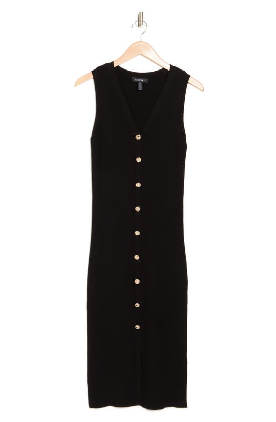 Shop Ellen Tracy Sleeveless Button Front Sweater Dress In Black