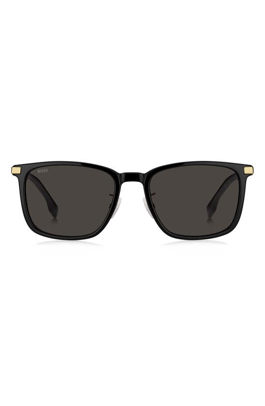 Shop Hugo Boss 57mm Rectangular Sunglasses In Black Gold