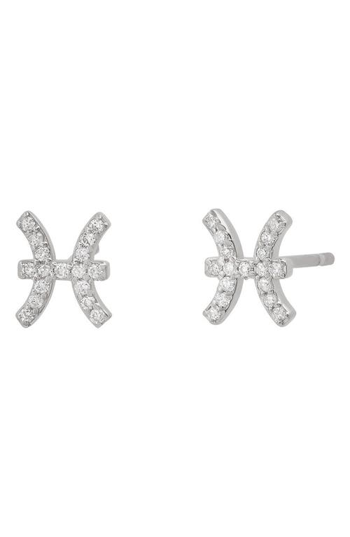 BYCHARI Zodiac Diamond Stud Earrings in 14K White Gold - Pisces