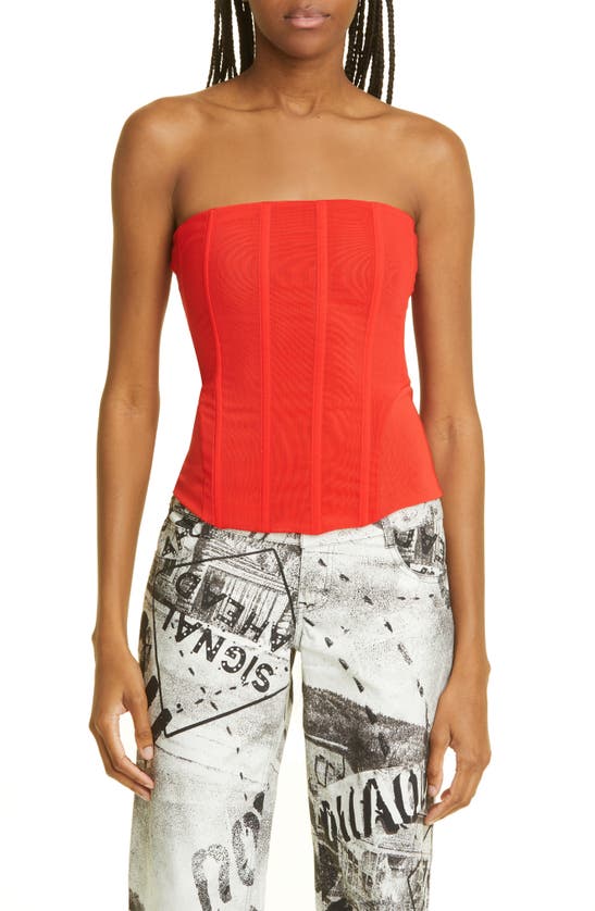 Shop Miaou Libra Strapless Mesh Corset Top In Red