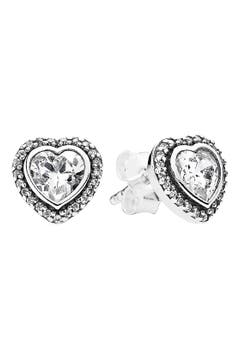 Pandora heart stud earrings silver Clearance