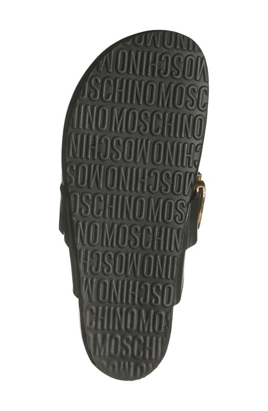 Shop Moschino Crystal Embellished Logo Hardware Mule In Black