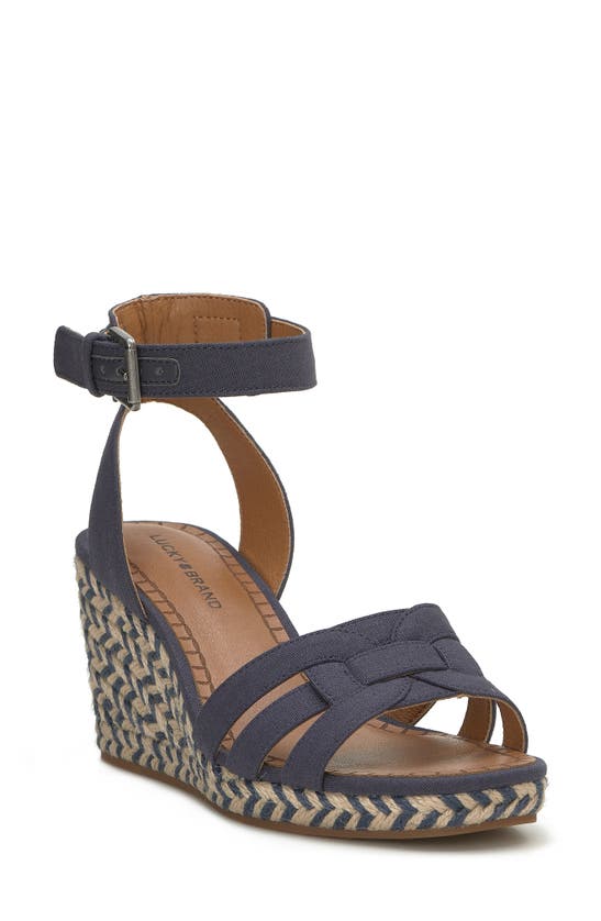 Lucky Brand Maleigh Platform Wedge Sandal In Navy Light Canvas