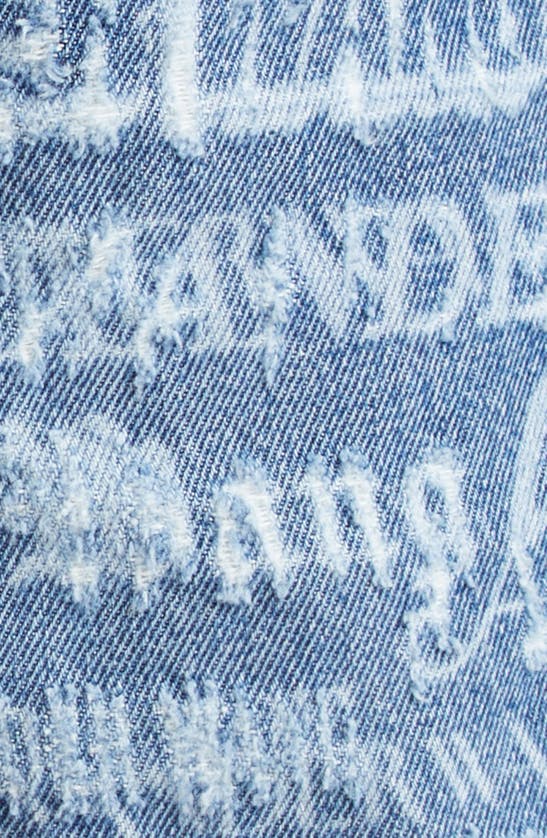 Shop Alexander Wang Bite Newsprint Logo Cutoff Denim Shorts In Vintage Medium Indigo