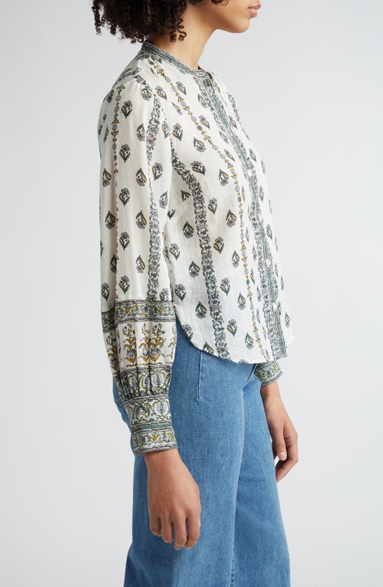 Shop Veronica Beard Thorp Mixed Floral Ramie Button-up Shirt In Ivory Multi