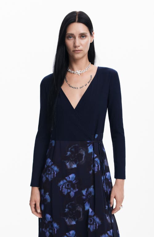 Desigual Combined Midi Dress In Blue
