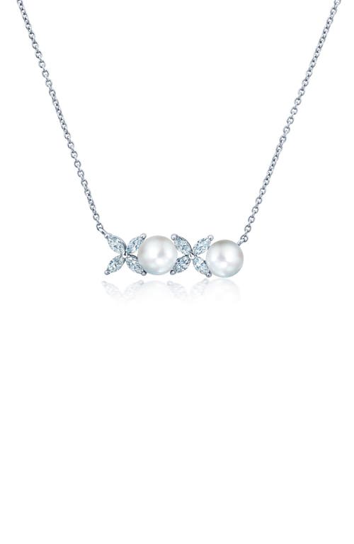 Crislu Cultured Pearl & Cubic Zirconia Pendant Necklace In Metallic