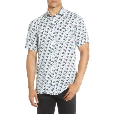 Selected Homme Slim Fit Print Short Sleeve Button-Up Shirt, Blue