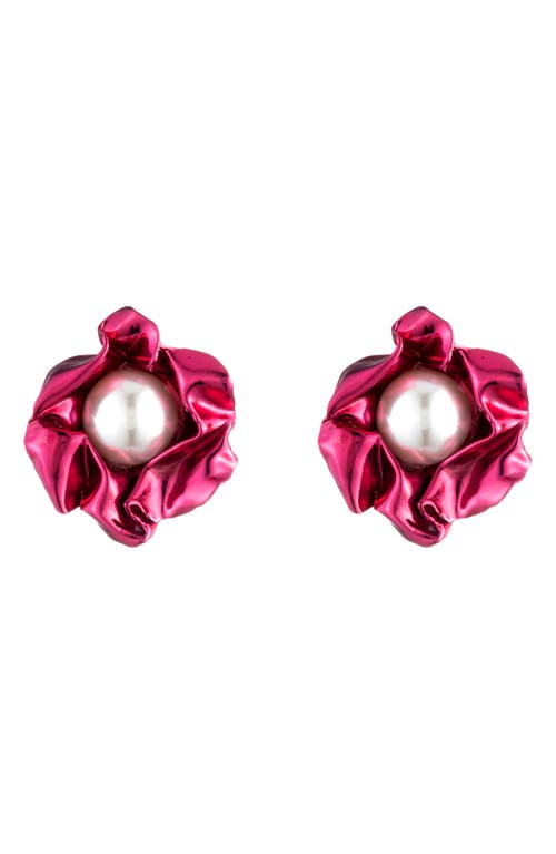 Titania Imitation Pearl Drop Earrings in Fuchsia