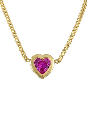 Fzn Heart Charm Necklace In Pink Sapphire