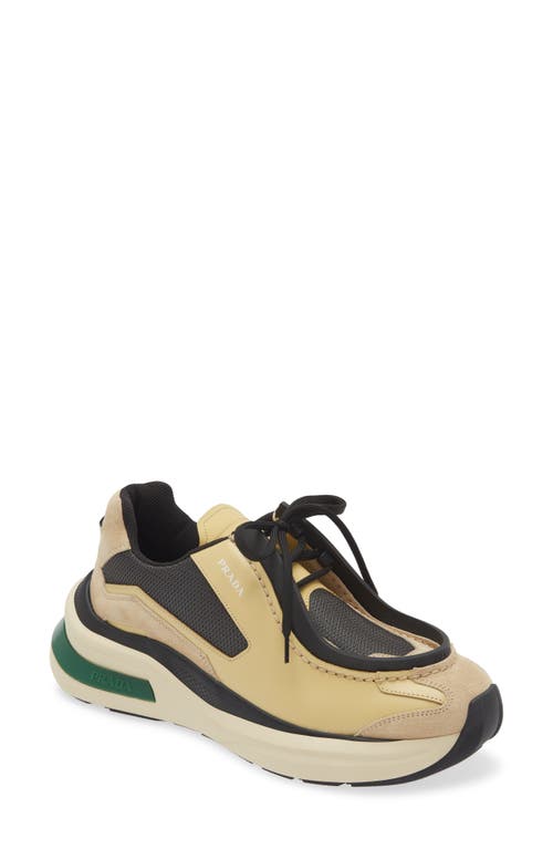 Prada New Mixed Media Sneaker In Vaniglia/antracite