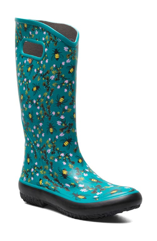 Bogs Print Waterproof Rain Boot in Dark Turquoise