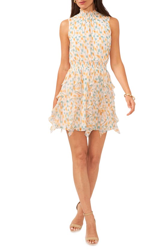 Shop 1.state Cascading Ruffle Print Sleeveless Minidress In Symphonic Sunset