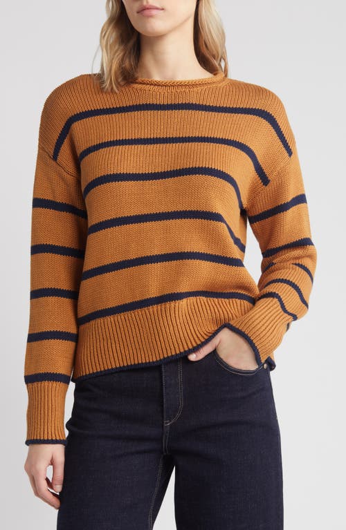 Shop Caslonr Caslon(r) Easy Pima Cotton Roll Neck Sweater In Tan Sugar- Navy Blazer Stripe