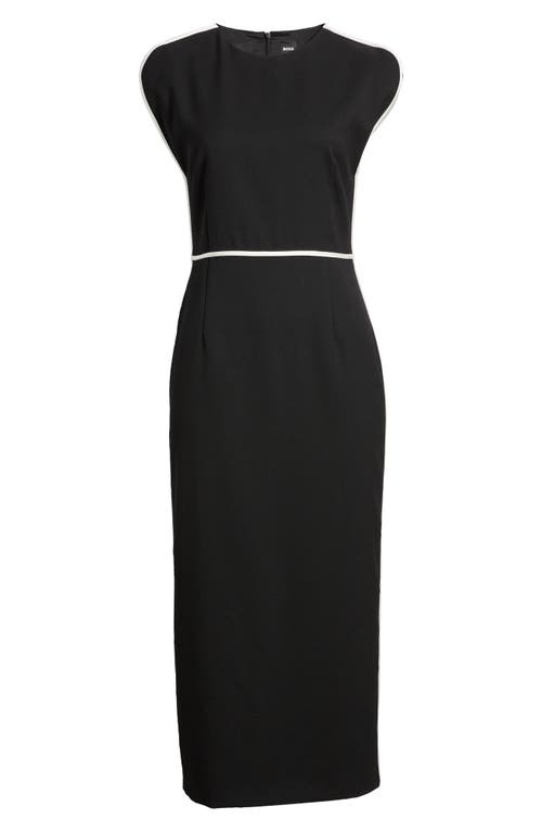 Shop Hugo Boss Boss Detira Wool Blend Sheath Midi Dress In Black