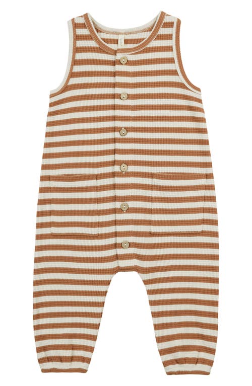 QUINCY MAE Stripe Organic Cotton Waffle Romper Clay-Stripe at Nordstrom,