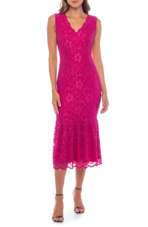 Marina Scallop Lace Sleeveless Midi Dress In Fuchsia
