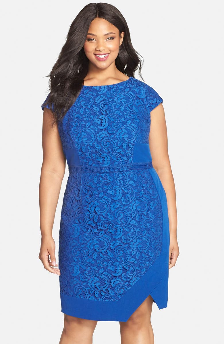 Adrianna Papell Lace & Crepe Sheath Dress (Plus Size) | Nordstrom
