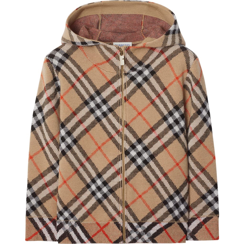 Burberry Childrens Check Wool Zip Hoodie In Sand