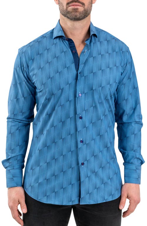 Maceoo Einstein Stretch Optical Button-up Shirt In Blue