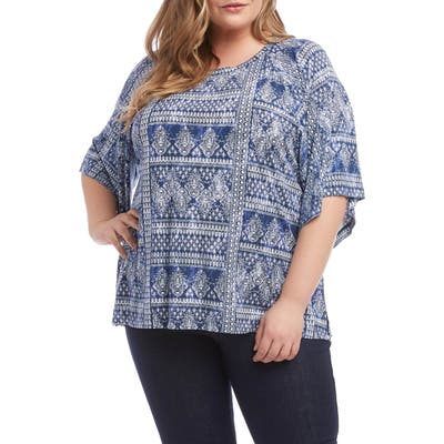 Plus Size Karen Kane Modern Tile Print Top, Blue