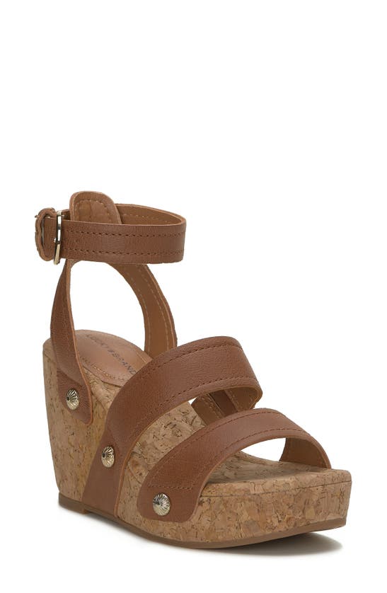 Lucky Brand Valintina Ankle Strap Platform Wedge Sandal In Brown