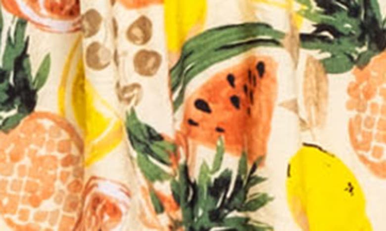 August Sky Fruit Print Tie Strap Midi Sundress In Ivory Multi