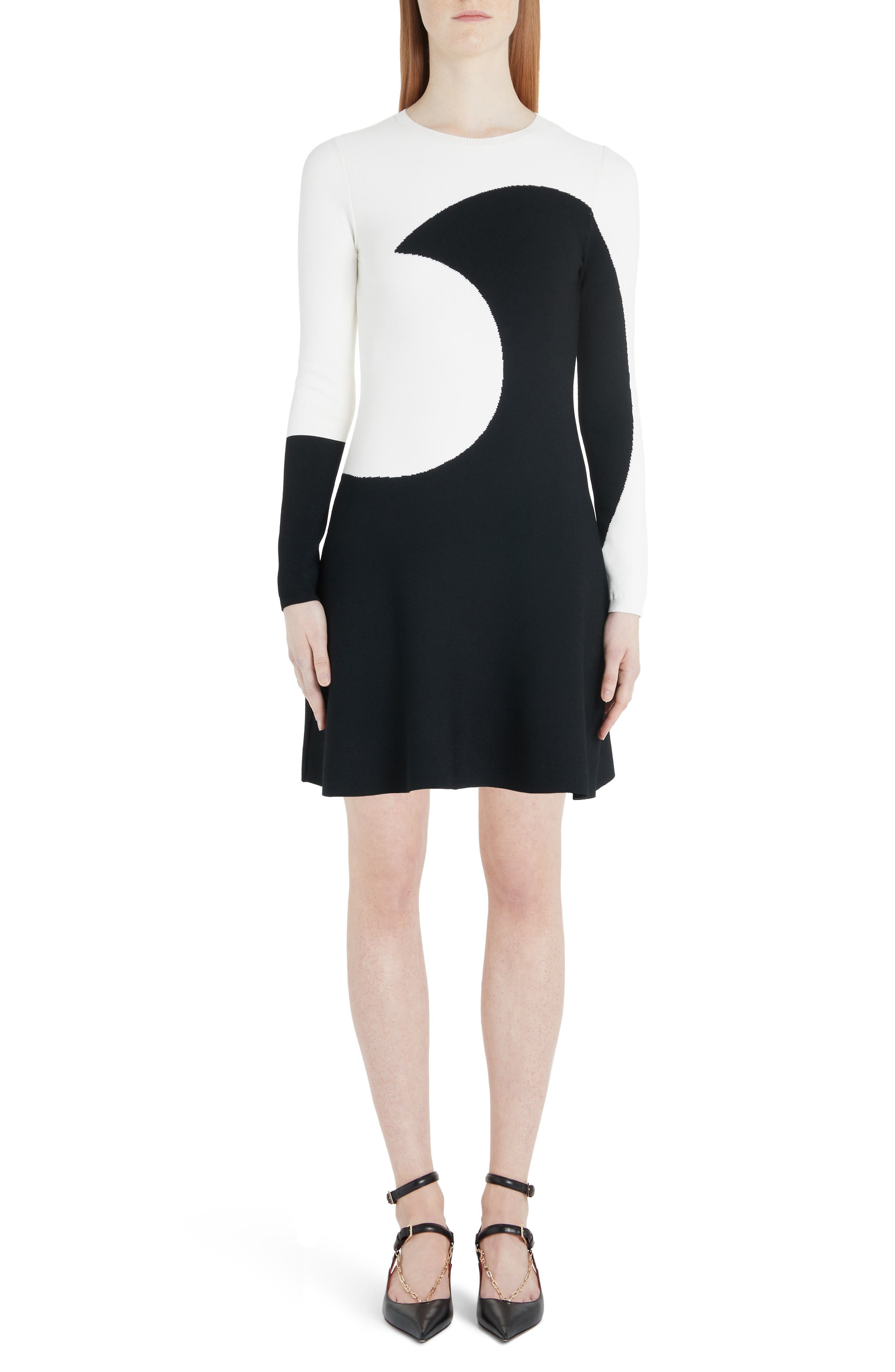 Valentino Moon Inlay Long Sleeve Sweater Dress, Ivory