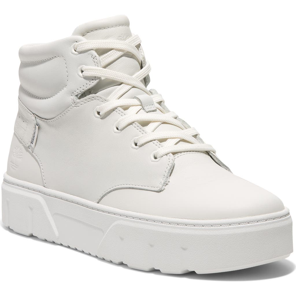 Timberland Laurel High Top Platform Sneaker In White Full Grain