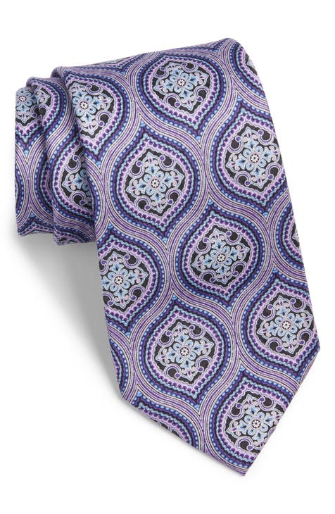 Purple patterned with jacquard logo silk tie - Canali US