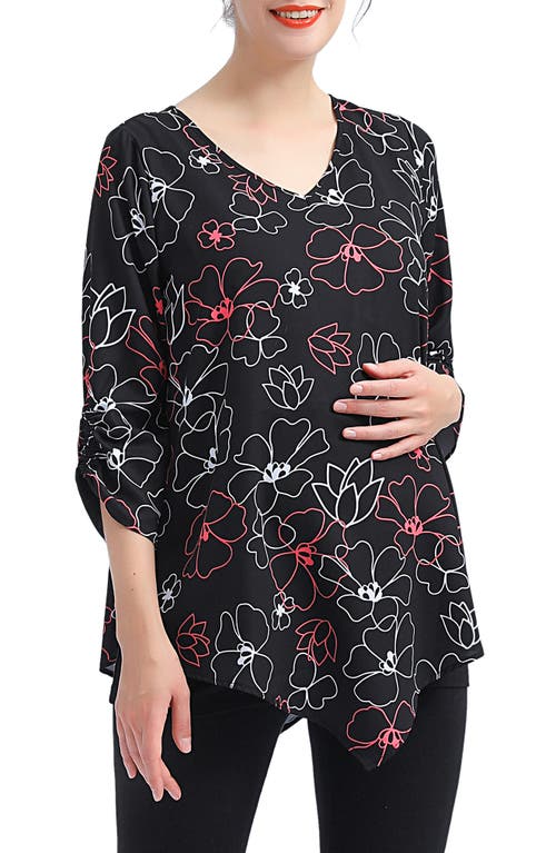 Kimi and Kai Pru Ruched Sleeve Maternity Blouse in Multicolored