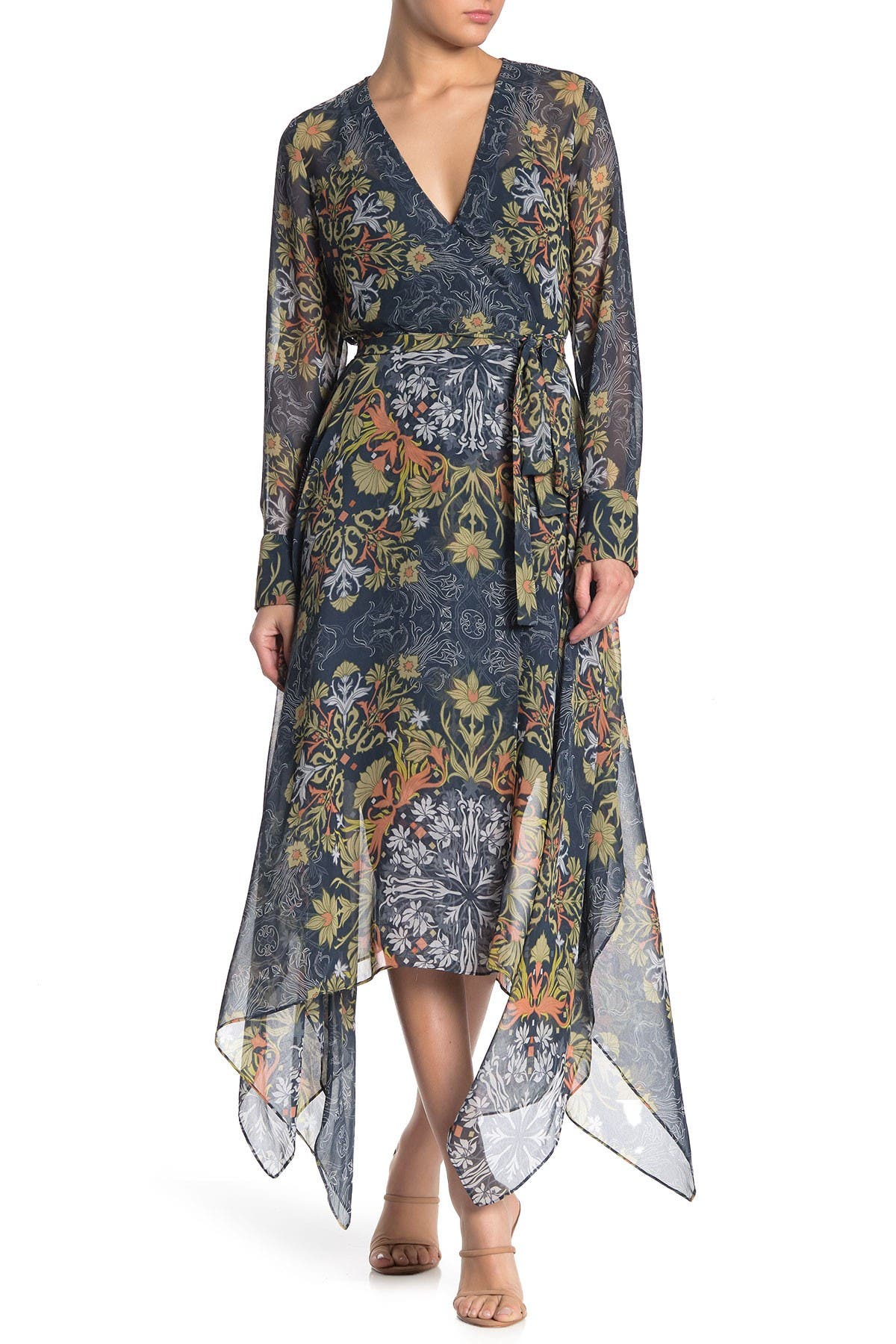 bcbg floral wrap dress