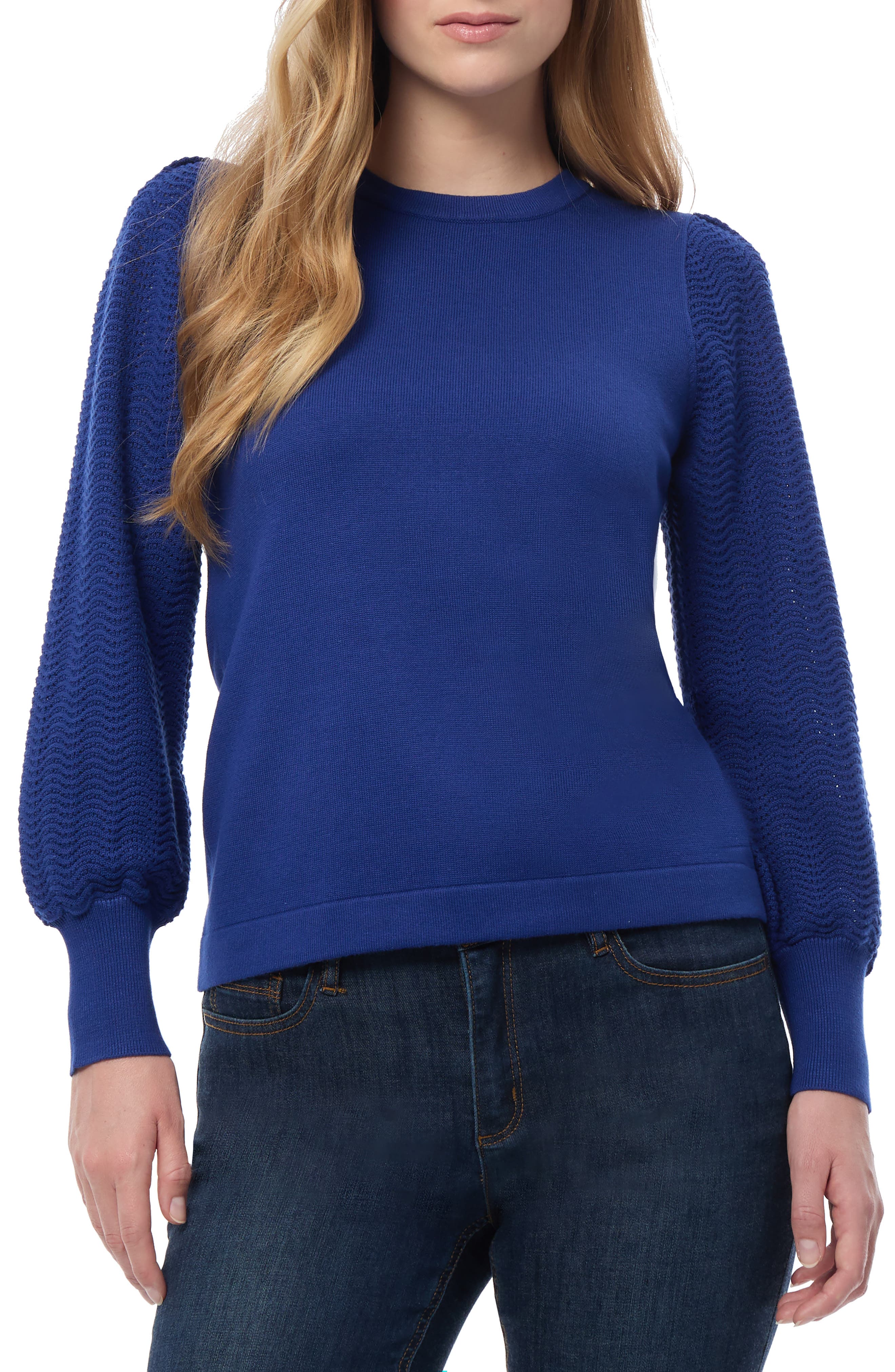 Jones New York Pointelle Sleeve Sweater in Sapphire 